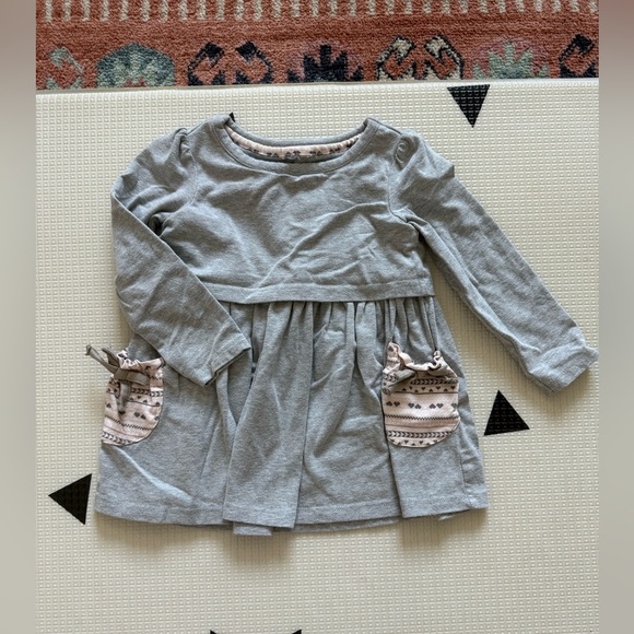 Boutique|Baby girl toddler Heather gray boho long sleeve Dress,Pattern pockets• - Picture 2 of 5